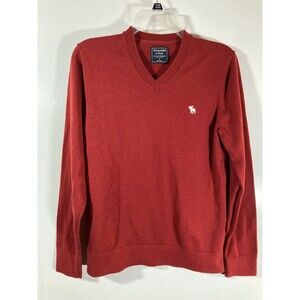 Abercrombie & Fitch Men's Pima Cotton Red Sweater (S) Moose Patch • EUC • Shirt
